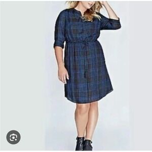 Lane Bryant Women's Plus Size 22‎ Plaid Drawstring 3/4 Sleeve Shirt Dress